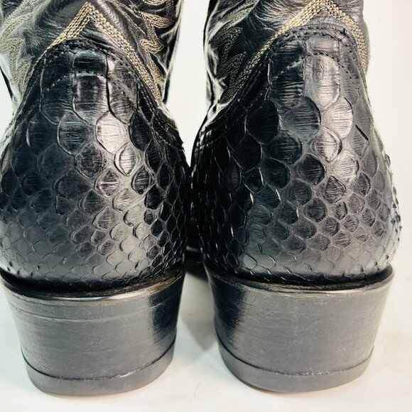 Pristine Cowtown Genuine Python Snakeskin Cowboy Western Boots Black 13 D - Picture 10 of 13